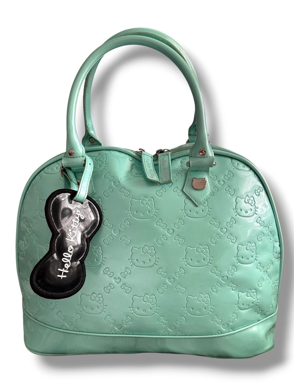 Hello Kitty Mint Green Embossed Patent Bowler Satchel Bag Sanrio 2012 - Picture 3 of 16